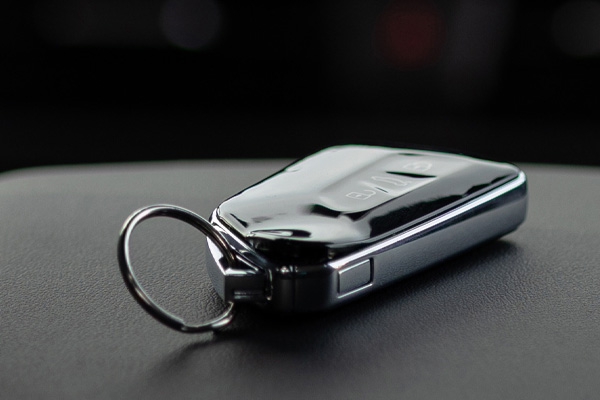 key fob in on a car console